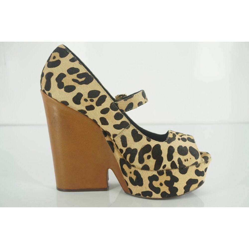 Steve Madden Leopard Hair Knockout Mary Jane Pump Size 8 New Wedge Open Toe$200 - Picture 2 of 11